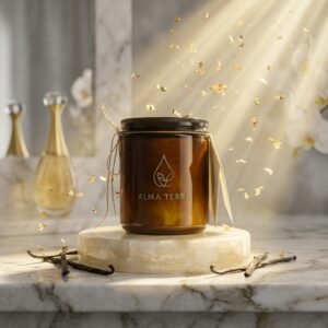Mantequilla corporal de vainilla con brillo dorado para piel seca — cuidado corporal natural de Alma Terra
